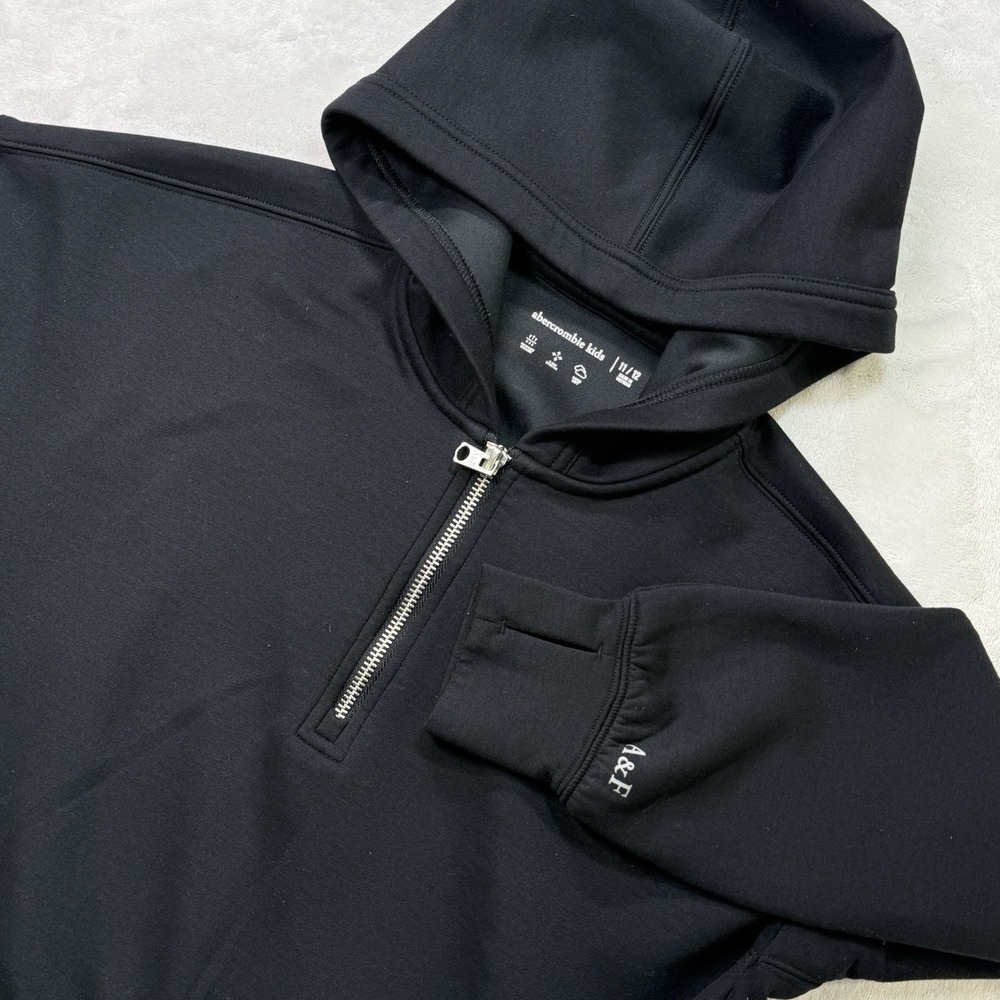 Abercrombie Kids Black Quarter Zip‎ Pullover Youth 11/12 Soft Stretch Hoodie